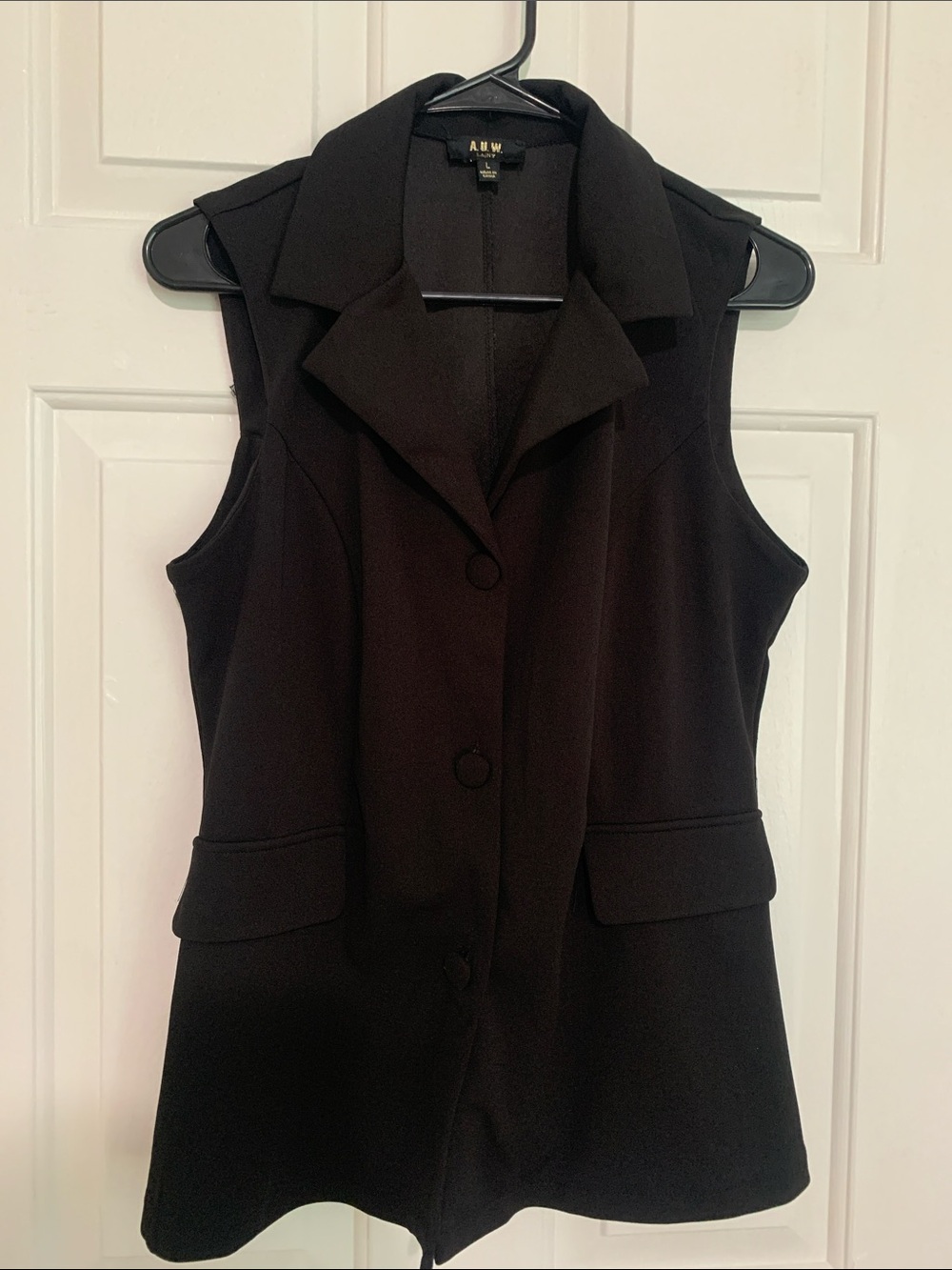 AUW Black Sleeveless Notch-Collar Blazer Vest